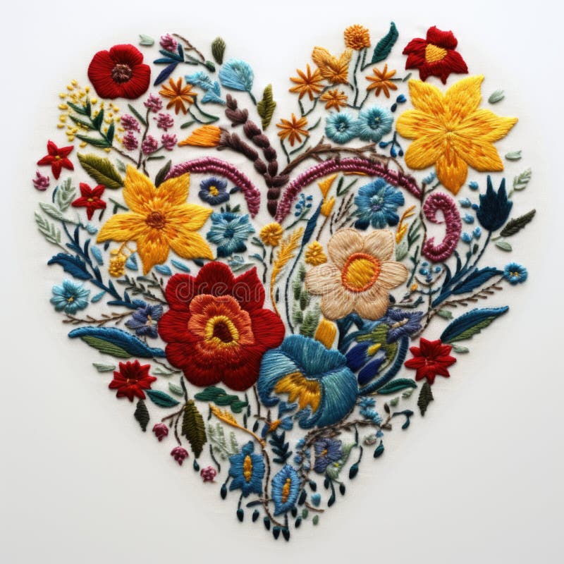 A Heart Shaped Piece of Embroidery with Flowers on it, Embroidery