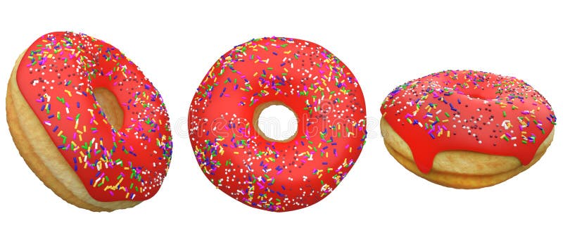 Heart shaped pink donuts with topping isolated on white background ,doughnut 3d rendering. Doughnut isolated illustrations