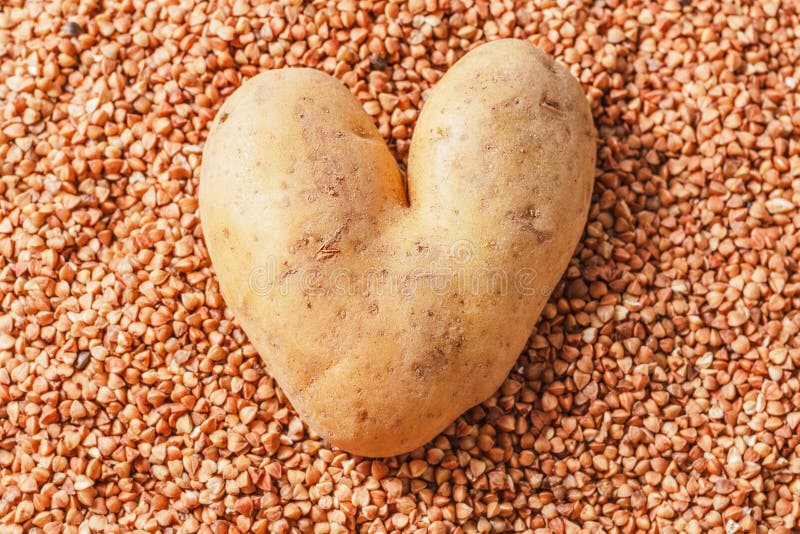 Heart-shaped raw fresh pretty potato. 