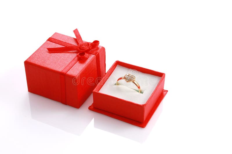 Heart shaped ring in red gift box