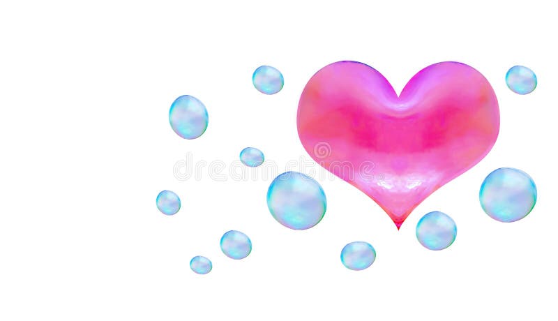 a heart-shaped soap bubble. white background isolated. red hear