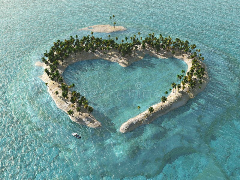 Heart-shaped tropical island