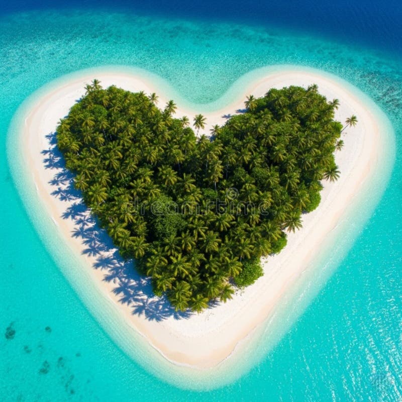 Heart-Shaped Tropical Island AI-GENERATED stock photography