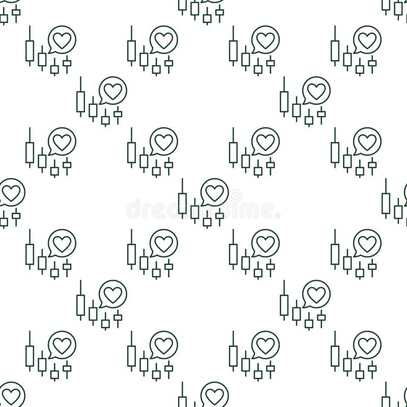 Heart in Speech Bubble and Candlestick Lines vector outline seamless pattern vector illustration