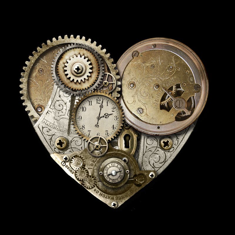 Steampunk in stile cuore creato con ingranaggi, ingranaggi, guarda l'orologio parti.