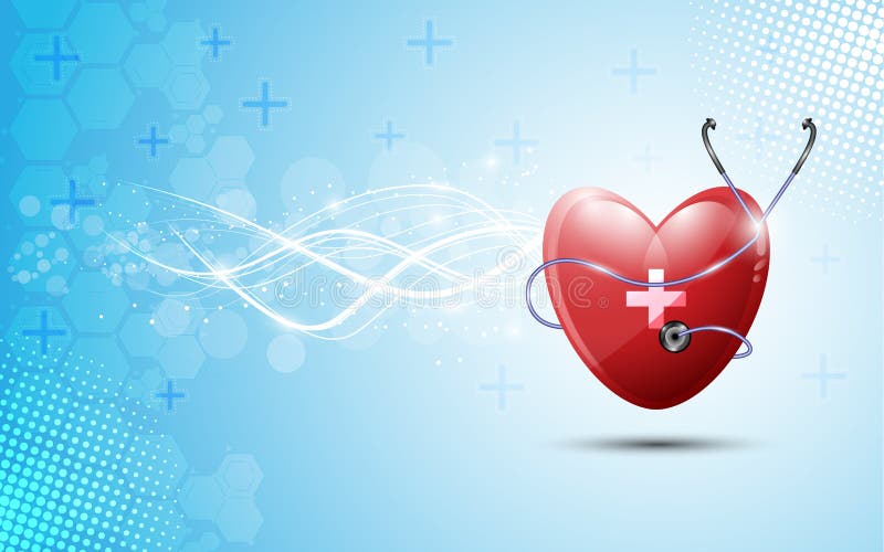 Heart and stethoscopes abstract healthcare on blue background