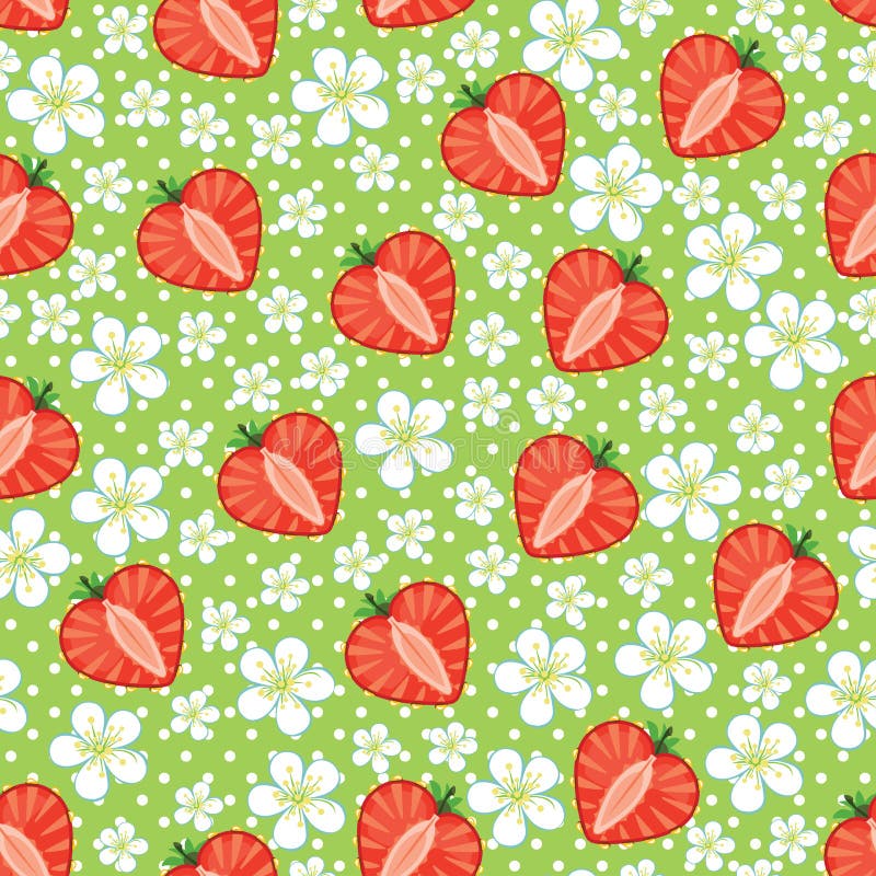 Heart of strawberry and flowers,polka dot in Seaml