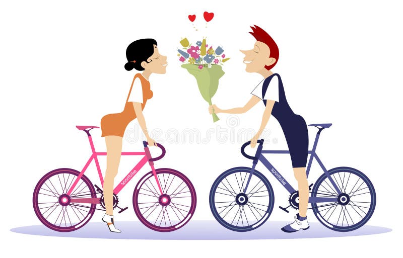 Man And Woman Riding Bicycle Love Couple Rides Bikes Illustration