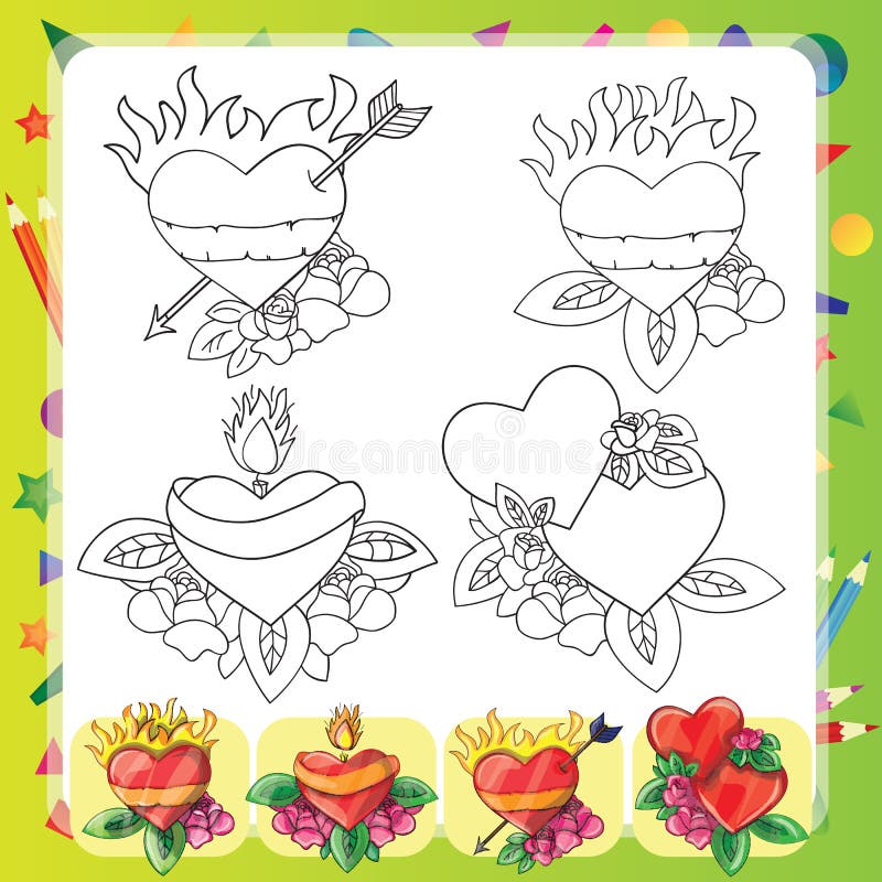 Heart Tattoo Design - flash set stock illustration Heart Tattoo Design - flash set stock illustration