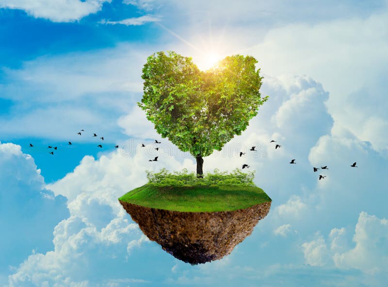 The heart tree is on a floating island royalty free stock images