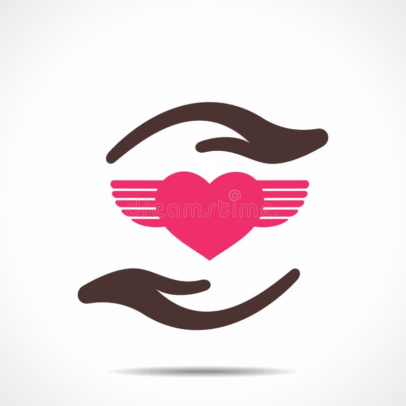 Heart wing icon under hand vector illustration