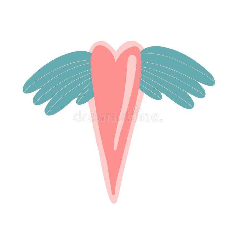 Heart with wings. The element is isolated on a white background. Valentine`s day concept