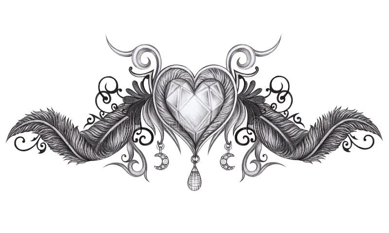 Heart wings tattoo. stock illustration. Illustration of concept - 91430984
