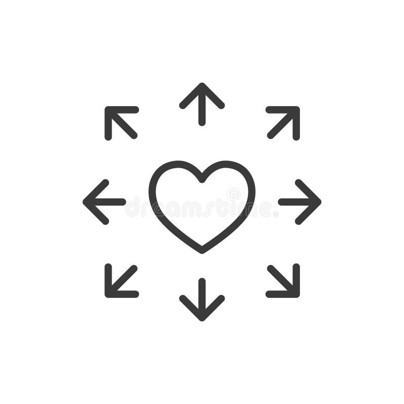 Heart wits arrow around icon in line design. Heart, arrow, love, romance, passion, symbol, target on white background vector illustration