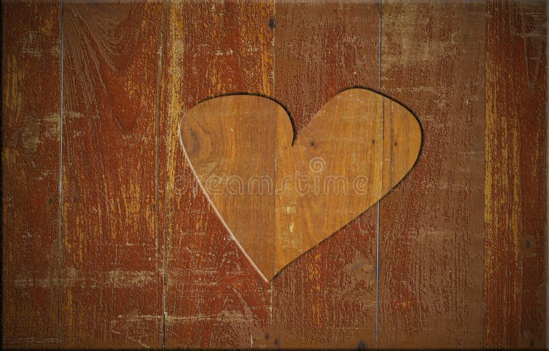 Heart on the wood board, brown