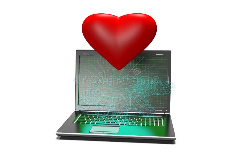 Hearts background on modern laptop isolated vector illustration Hearts background on modern laptop isolated vector illustration