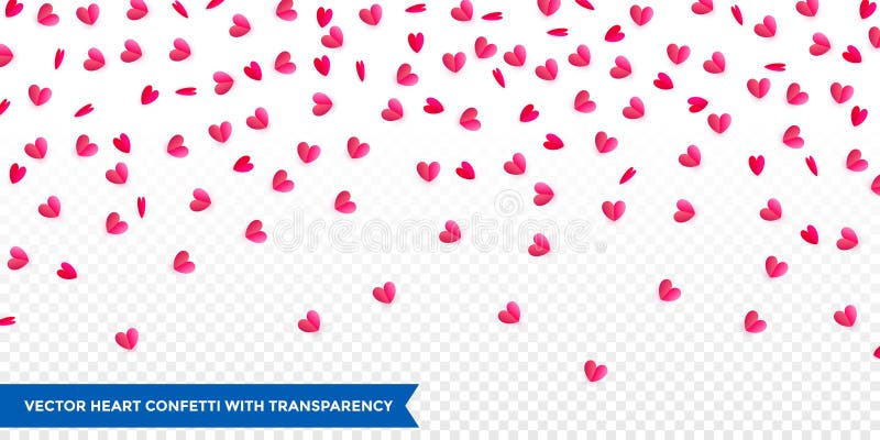 Hearts confetti pattern background for Valentines Day or wedding and birthday greeting card design template. Vector pink red heart