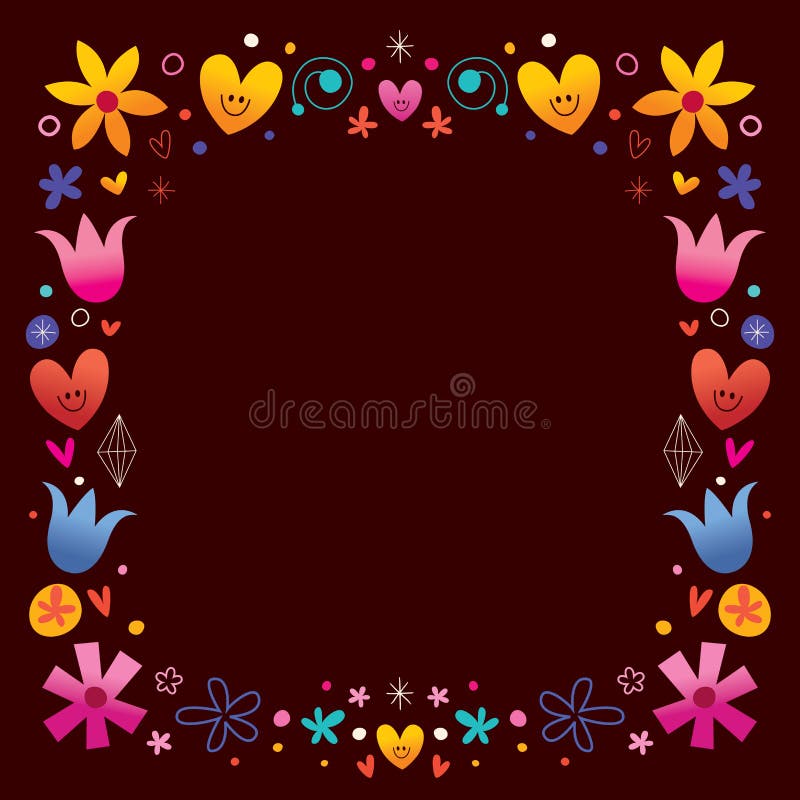 Hearts and flowers retro frame border