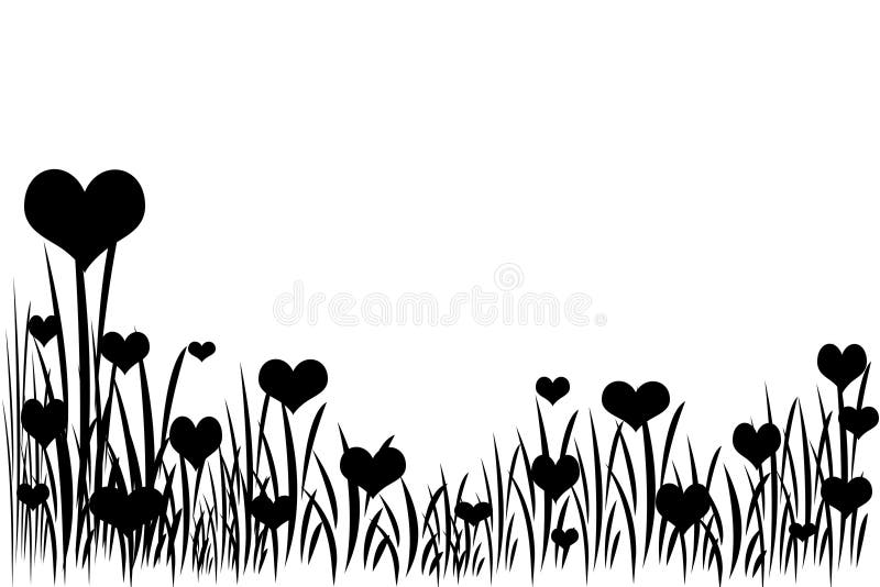 Hearts on the grass,black-white