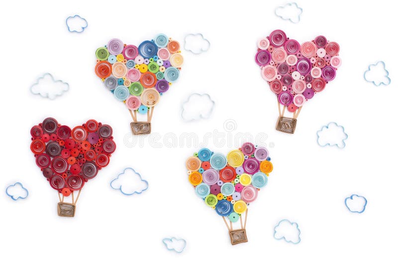 Hearts made in quilling art on white background stock image Hearts made in quilling art on white background stock image