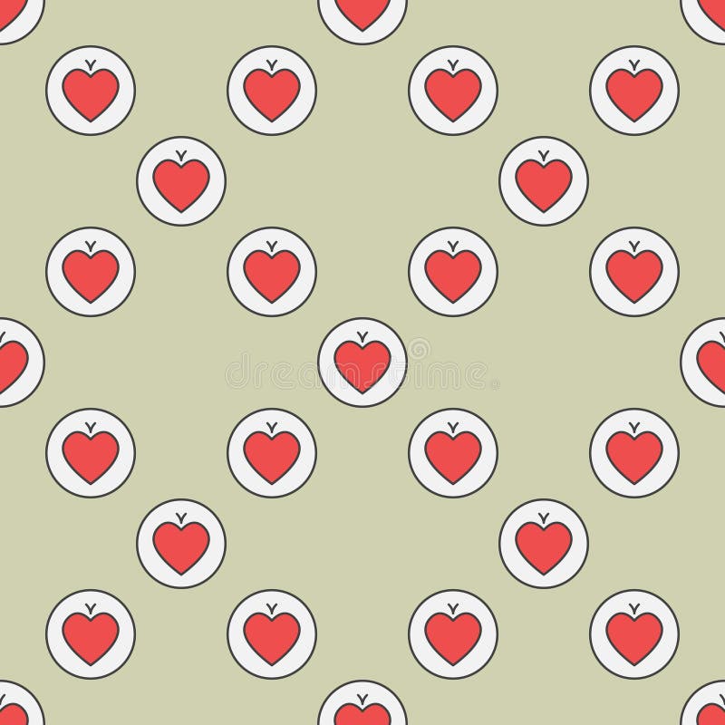 Hearts Playing Card Suit in Circle vector colored seamless pattern stock illustration
