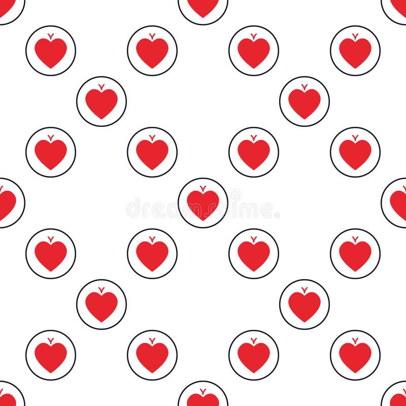 Hearts Playing Card Suit in Circle vector solid red seamless pattern or background stock illustration