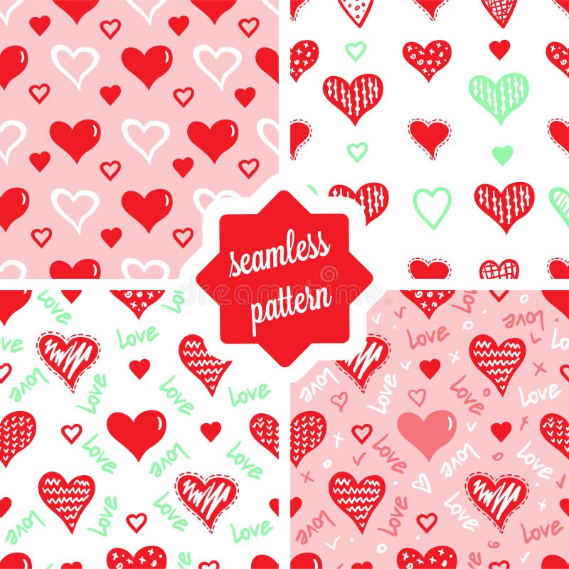 Hearts seamless vector patterns set