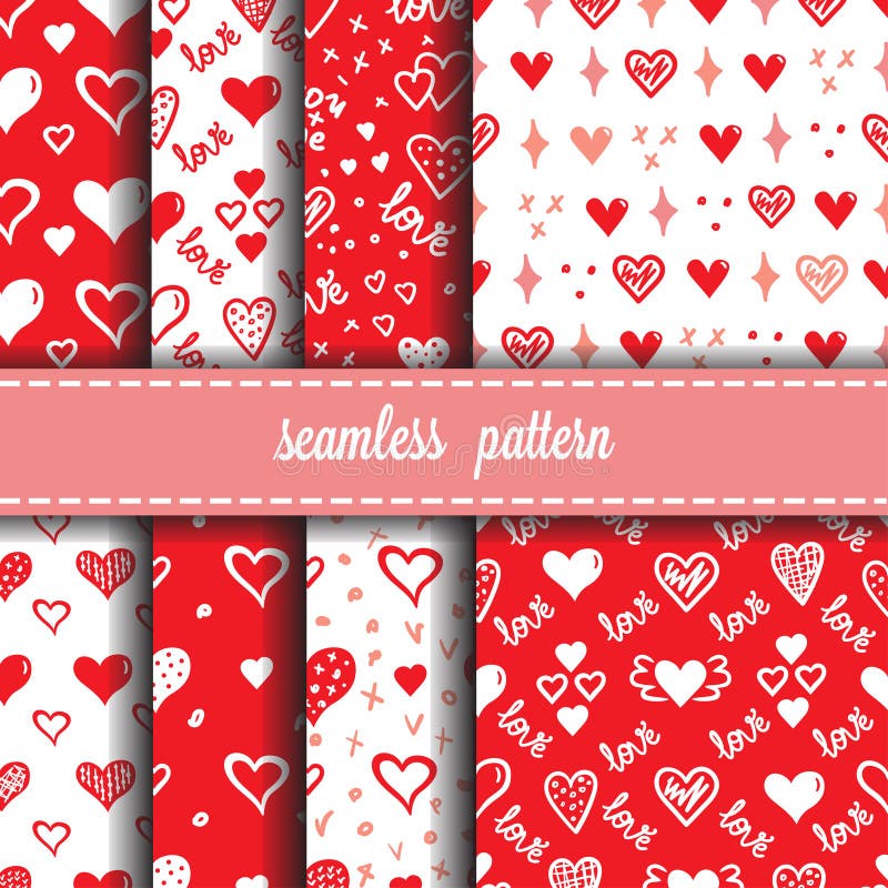 Hearts seamless vector patterns set