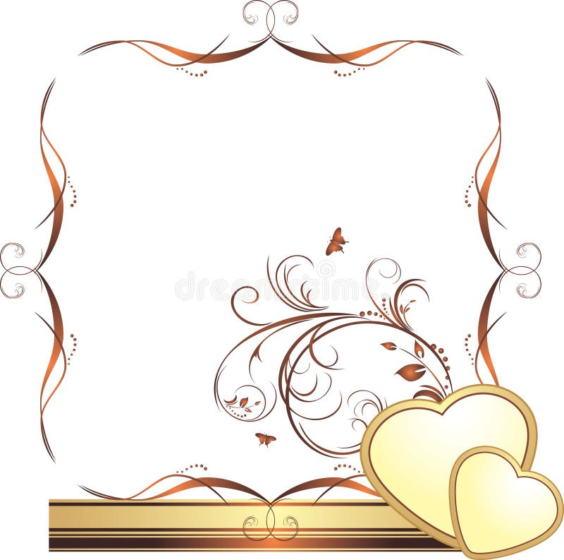 Hearts and sprig. Decorative frame for design