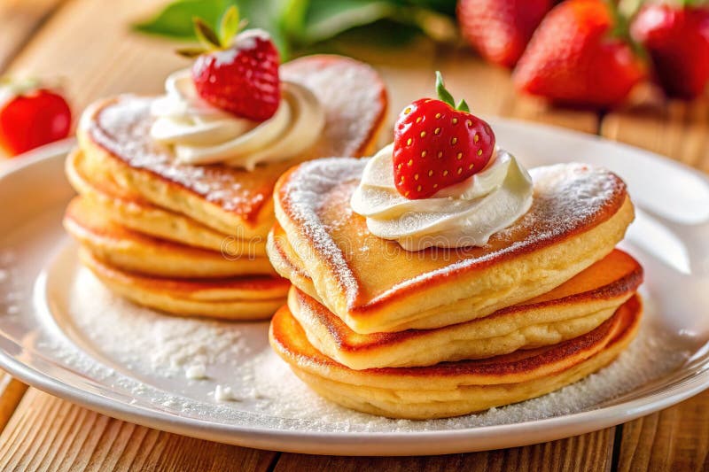 HeartShaped блины с витыми крем А романтический и вкусный Валентинов день завтрак иллюстрация вектора