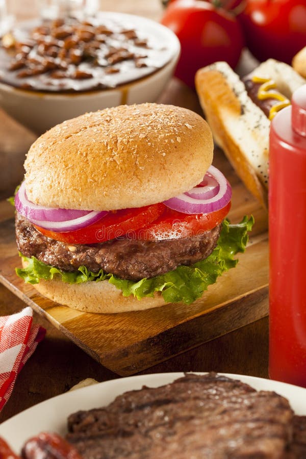 Hearty Grilled Hamburger with Lettuce and Tomato Stock Photo Image of