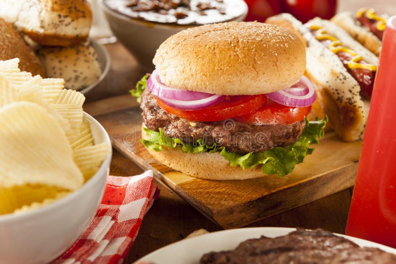 Hearty Grilled Hamburger with Lettuce and Tomato Stock Photo Image of
