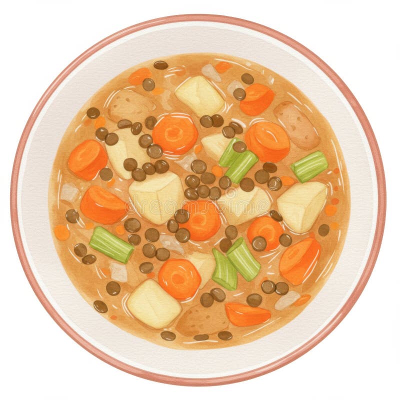 Hearty Lentil Gemüsesuppe in einer Schüssel stock abbildung