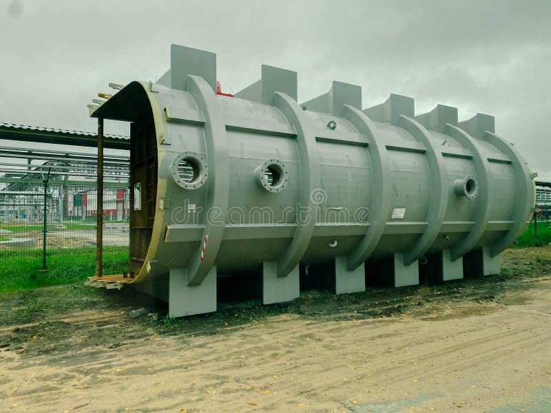 Heat exchanger in process area of petroleum and refinery plant ,complex engineering stock photos
