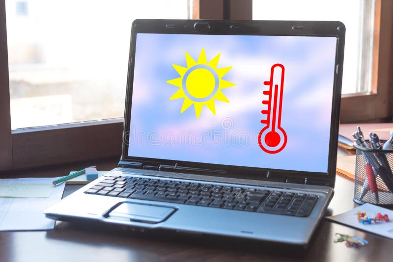 Heat Wave Concept on a Laptop Screen Stock Photo Image of sunshine, application 275013820