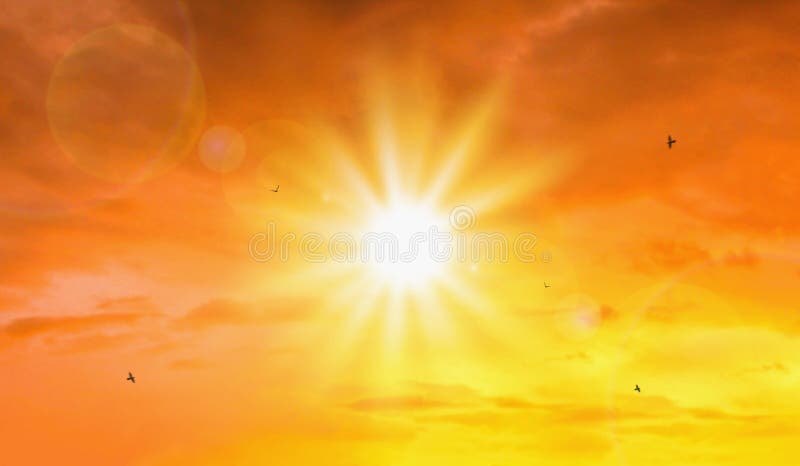 Heat wave of extreme sun and sky background. Hot weather with global warming concept. Temperature of Summer season