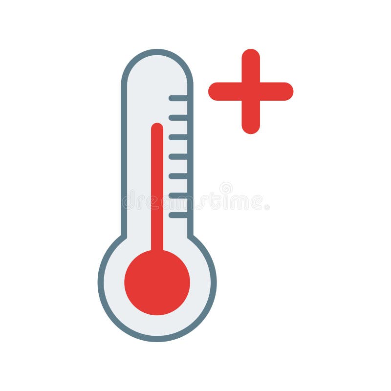 Icon is a red thermometer, sign of high temperature heat is hot