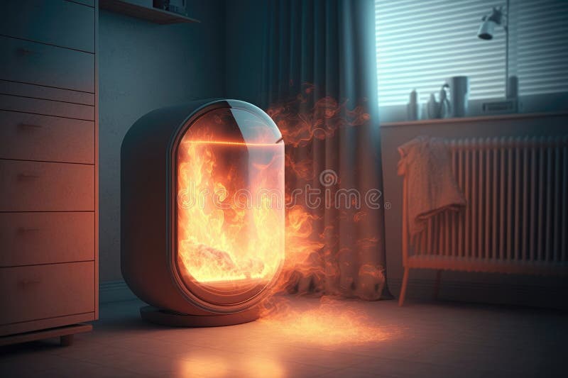 Heater Fire in Modern Apartment Design , Realistic. Generative AI Stock Illustration