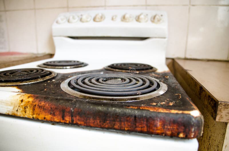 Heating Element Burned Out on the Stove in the Old Kitchen. Stock Image