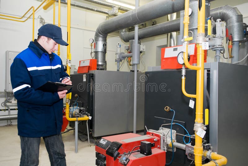 Heating Engineer in Boiler Room Stock Photo Image of pipe, faucet