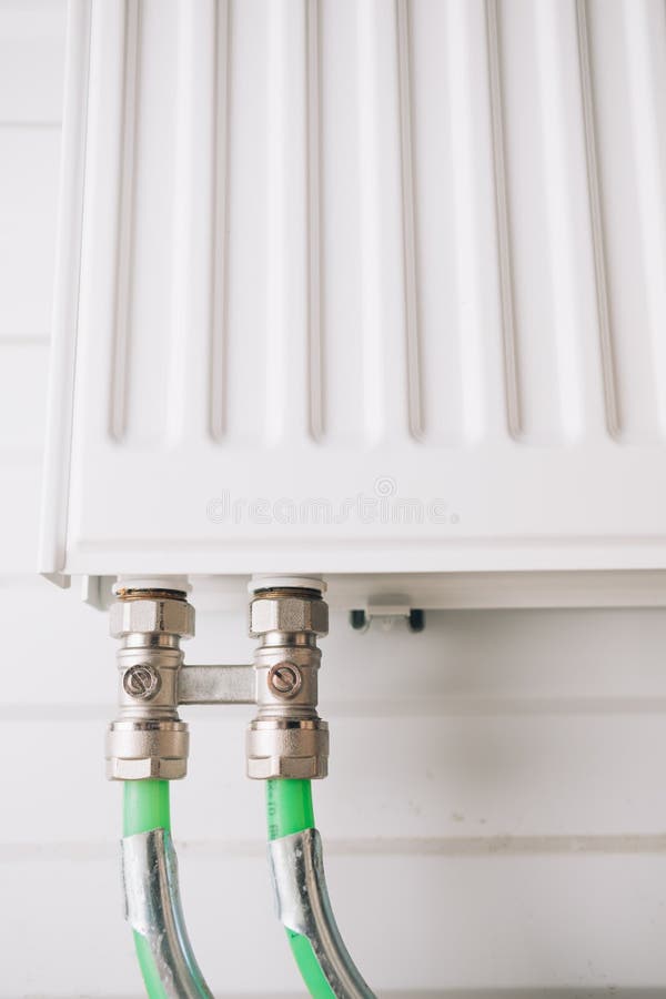 Heating Radiator with Bottom Connection Pipes Stock Photo Image of