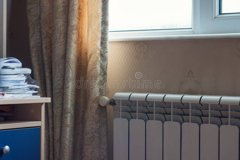 Heating radiator in room stock image. Image of modern 141613955