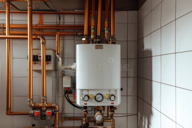 Heating system and gas boiler in the house vector illustration
