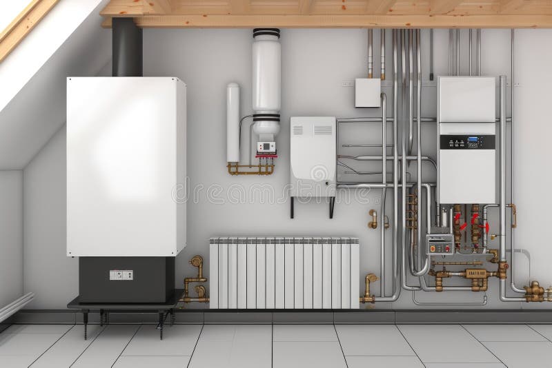 Heating system and gas boiler in the house vector illustration