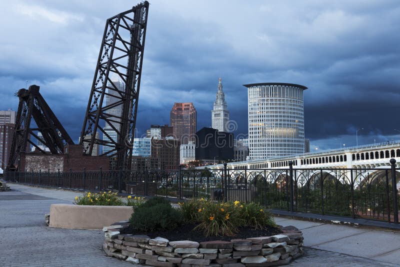 Heavy clouds over Cleveland royalty free stock image