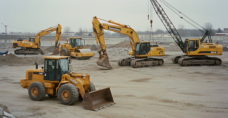Heavy Duty Construction Vehicles Ready for a Busy Workday royalty free stock images