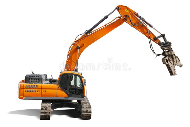 Heavy duty excavator for construction work isolated on a white background stock photo