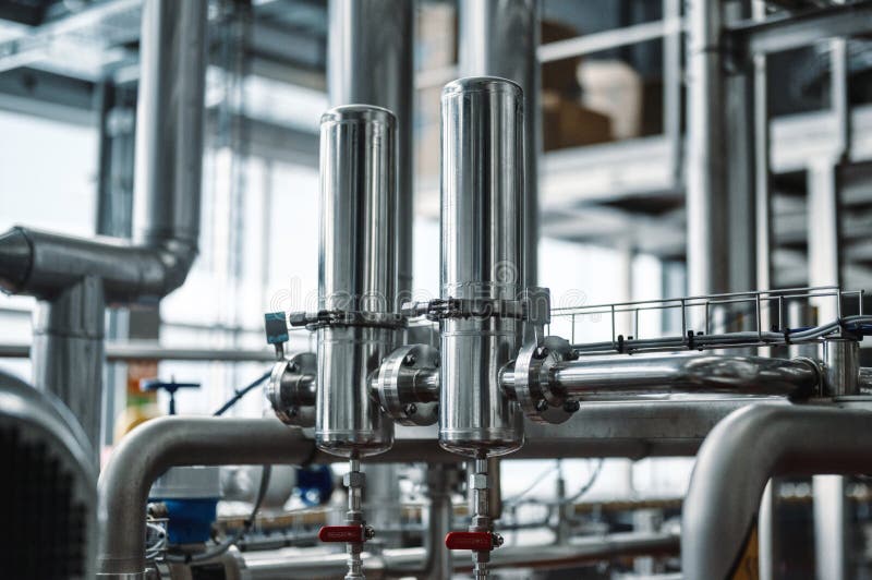 Heavy duty steel pipelines for pumping liquids. stock photos
