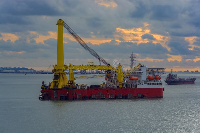 Heavy lift derrick and pipelay combination vessel. royalty free stock photos Heavy lift derrick and pipelay combination vessel. royalty free stock photos