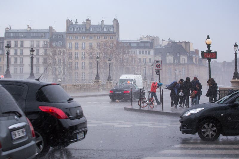 Heavy Rain On The Streets Of Paris Editorial Photo - Image of ...